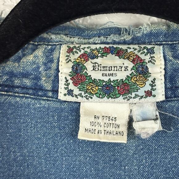 Vtg 90s Women’s Western Button Up Shirt Embroidered Chambray Size 2X Distressed - Picture 5 of 10